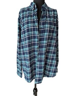 Saddlebred Navy and Teal Plaid Button-Down Shirt